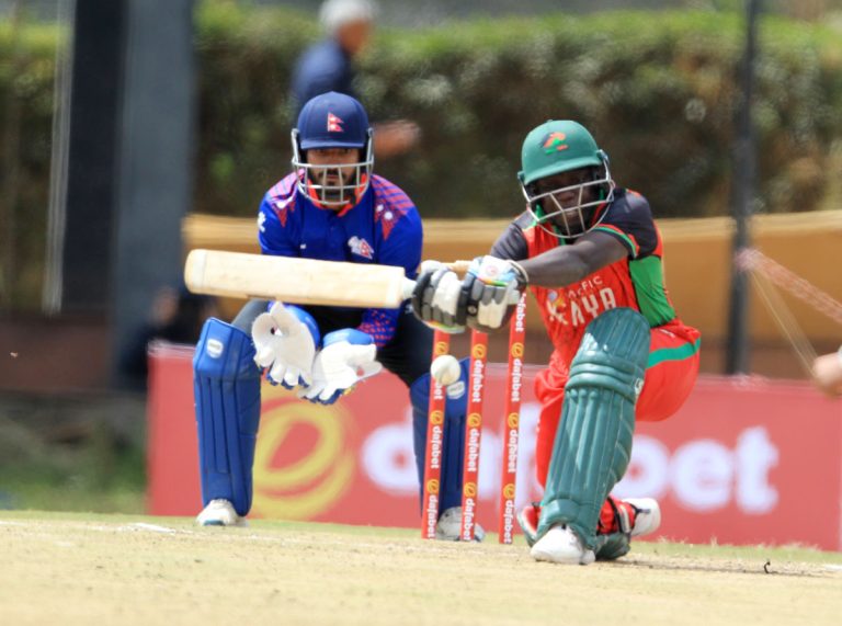 Kenya Skipper Shem Ngoche bat against Nepal. Photo: CapitalFM/Kenya