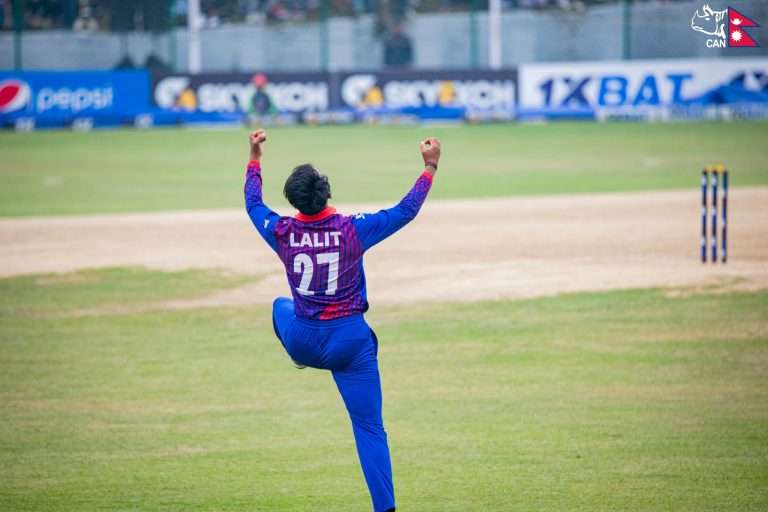 Lalit Rajbanshi CELEBRATES a wicket