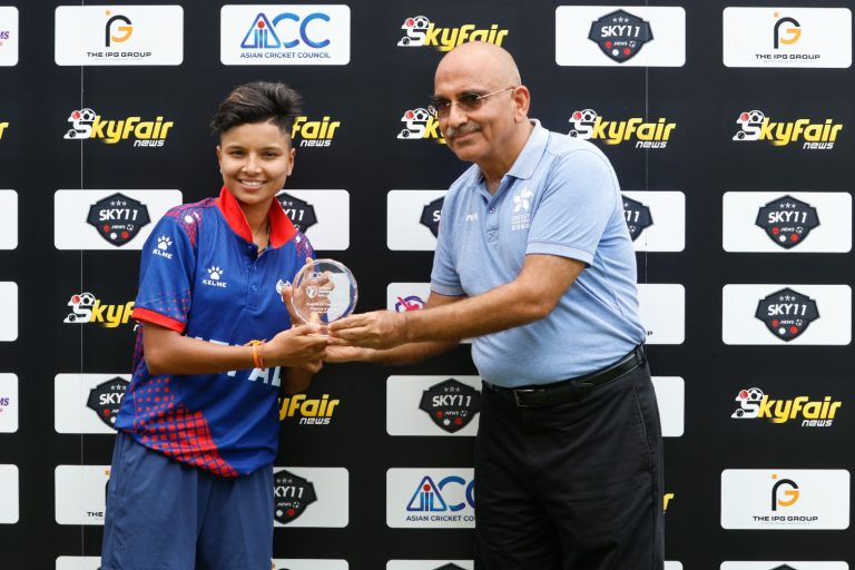 Kabita Kunwar receives a player of the match award despite a loss against Pakistan A Women in ACC Womens Asia Cup 2023
