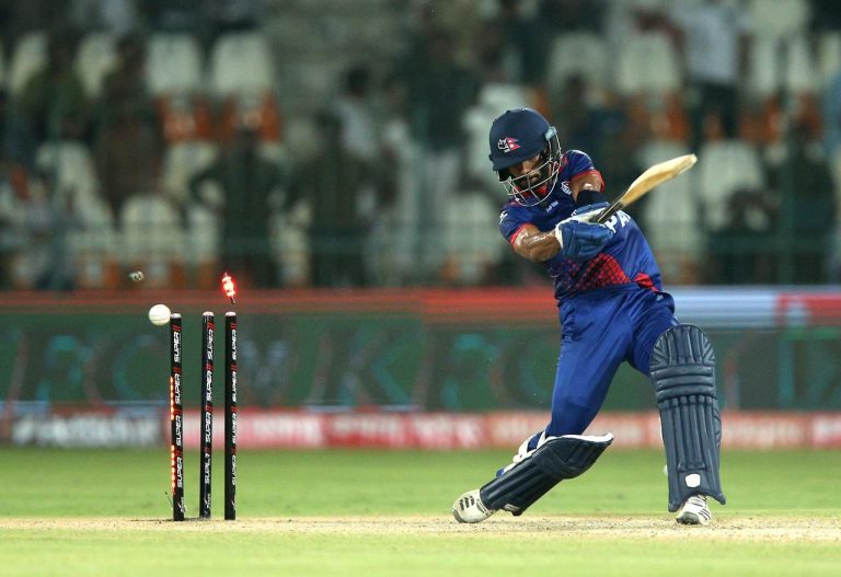 Aarif Sheikh loses his wicket. 