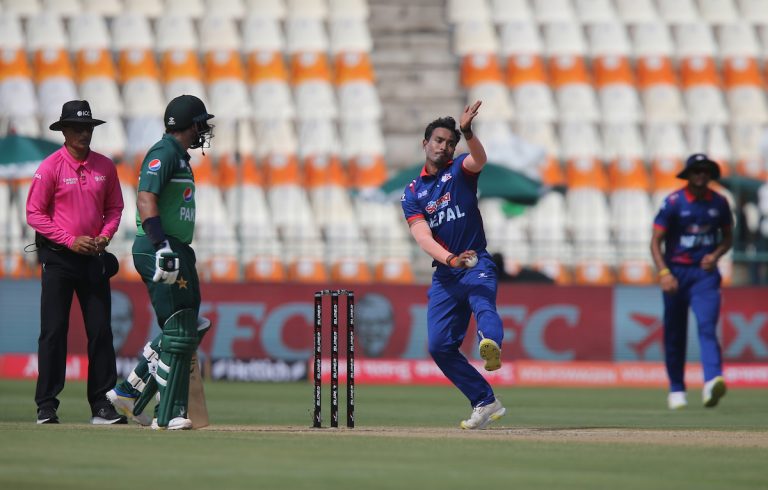 Sompal Kami of Nepal during the Asia Cup 2023 cricket match between Pakistan and Nepal at the Multan Cricket Stadium, Multan, Pakistan on the 30th August, 2023.

Photo by Yasir Nisar/ Asian Cricket Council/ Creimas