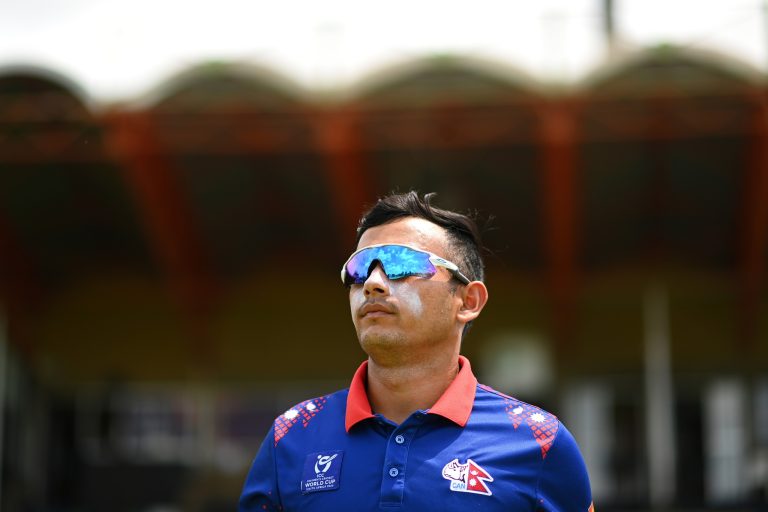 BLOEMFONTEIN, SOUTH AFRICA - JANUARY 31: Akash Chand of Nepal looks on during the ICC U19 Men's Cricket World Cup South Africa 2024 Super Six match between Nepal and Bangladesh at Mangaung Oval on January 31, 2024 in Bloemfontein, South Africa. (Photo by Alex Davidson-ICC/ICC via Getty Images)