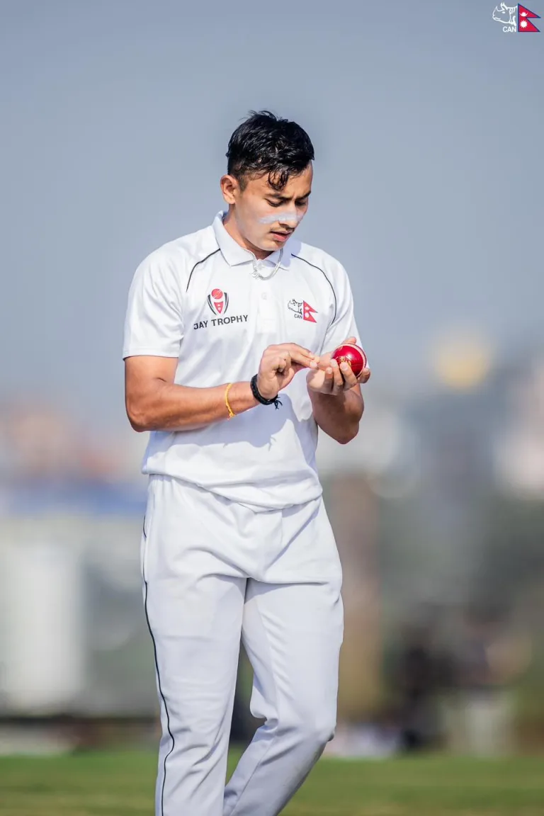 Aakash Chand with red ball