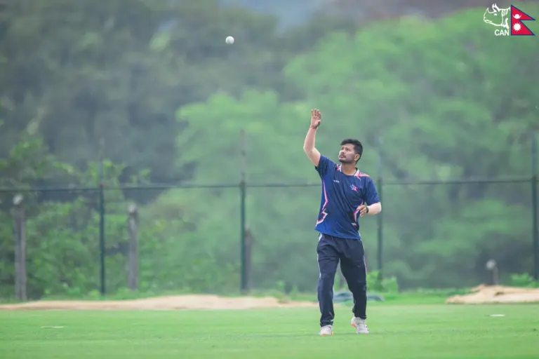 Abinash Bohara collects ball