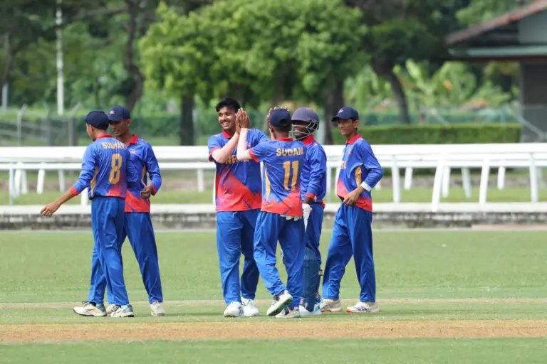 Bipin Sharma picked up six as Nepal bundle out Indonesia for 50 in ACC U19 East Zone 2025. Photo: CAN.