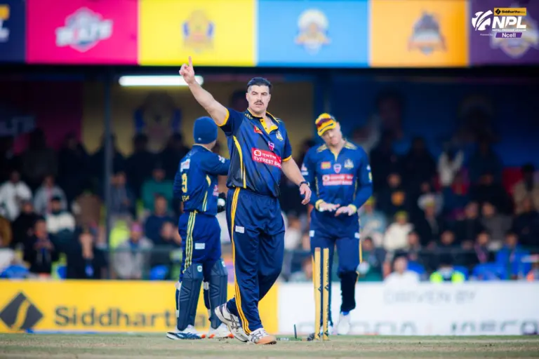Marchant de Lange stood out with figures of 2 for 17 from his four overs against Gorkhas. Photo: CAN/NPL.