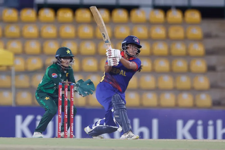 Sita Magar of Nepal plays a shot during the ACC Women's T20 Asia Cup 2024 match between Pakistan and Nepal at the Rangiri Dambulla International Cricket Stadium, Dambulla, Sri Lanka, on July 21, 2024.

Photo Credit : Pankaj Nangia / Asian Cricket Council / CREIMAS

RESTRICTED TO EDITORIAL USE