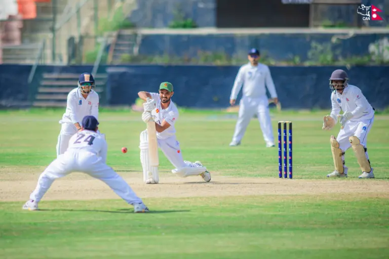 Basir Ahamad batting against Nepal Police in Jay Trophy 2026. Photo: CAN