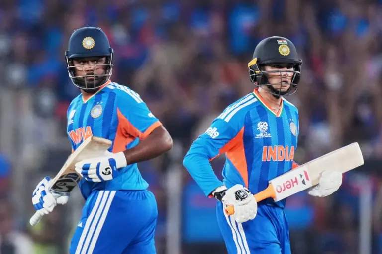 Sanju Samson and Abhishek Sharma gave India a flying start, India vs New Zealand, final, Ahmedabad, T20 World Cup, March 8, 2026. Photo: ICC/Getty Images