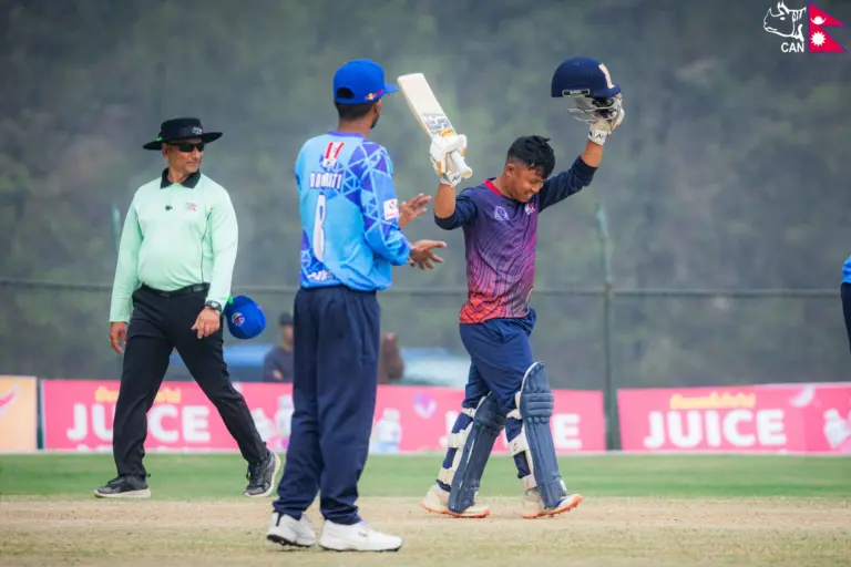 Shankar Rana's superb 116 guided Nepal Police Club to a seven-wicket win over Bagmati Province in Match 12. Photo: CAN