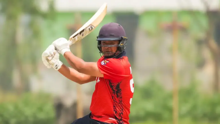 Kushal Malla starred with bat and ball as Tribhuvan Army Club edged Lumbini Province by one wicket in Match 44 of the PM Cup. Photo: CAN
